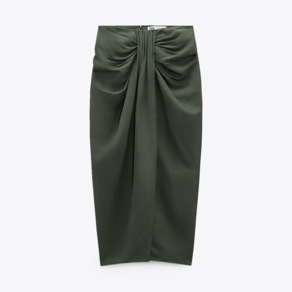 NWT ZARA KNOTTED LINEN MIDI SKIRT